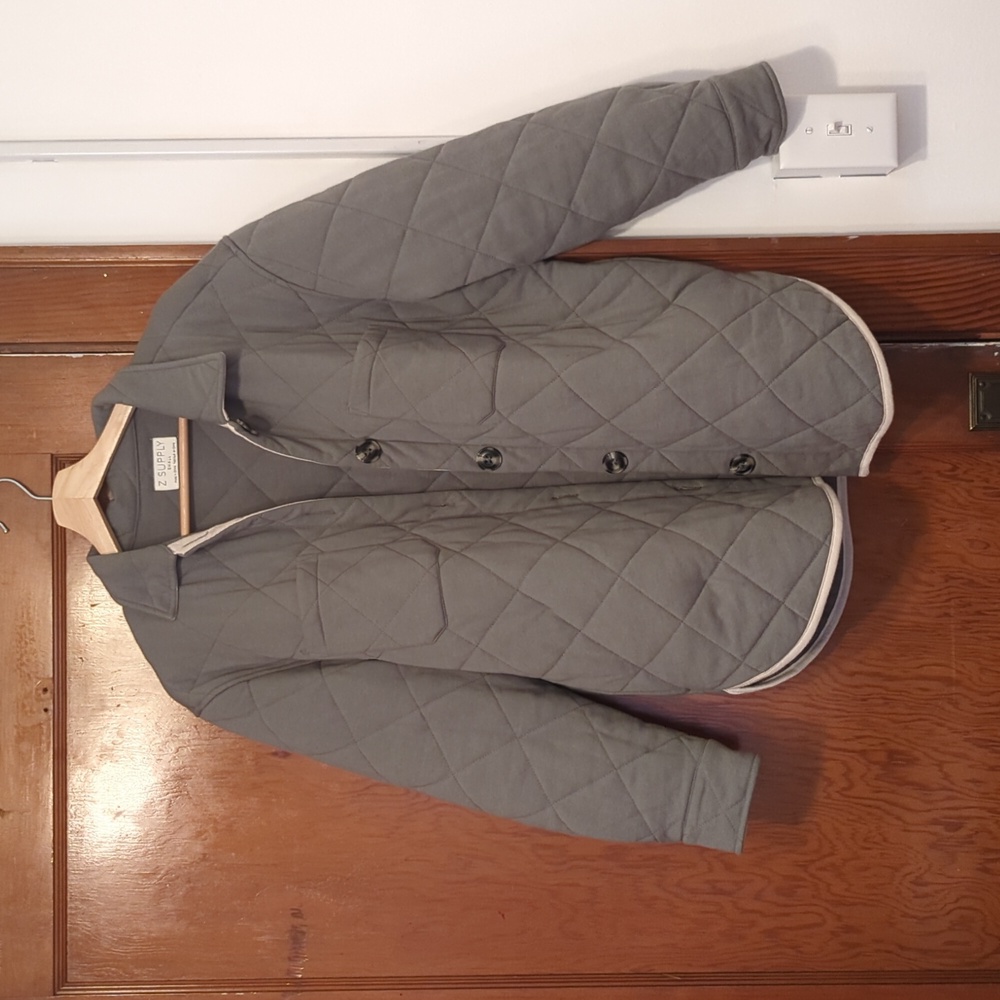 Z Supply Quilted Jacket in Gray with Cream Trim
